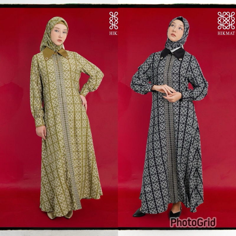 READY SIAP KIRIM ABAYA A6675-02 green dan black BY HIKMAT FASHION Muslim Wanita Gamis Dewasa