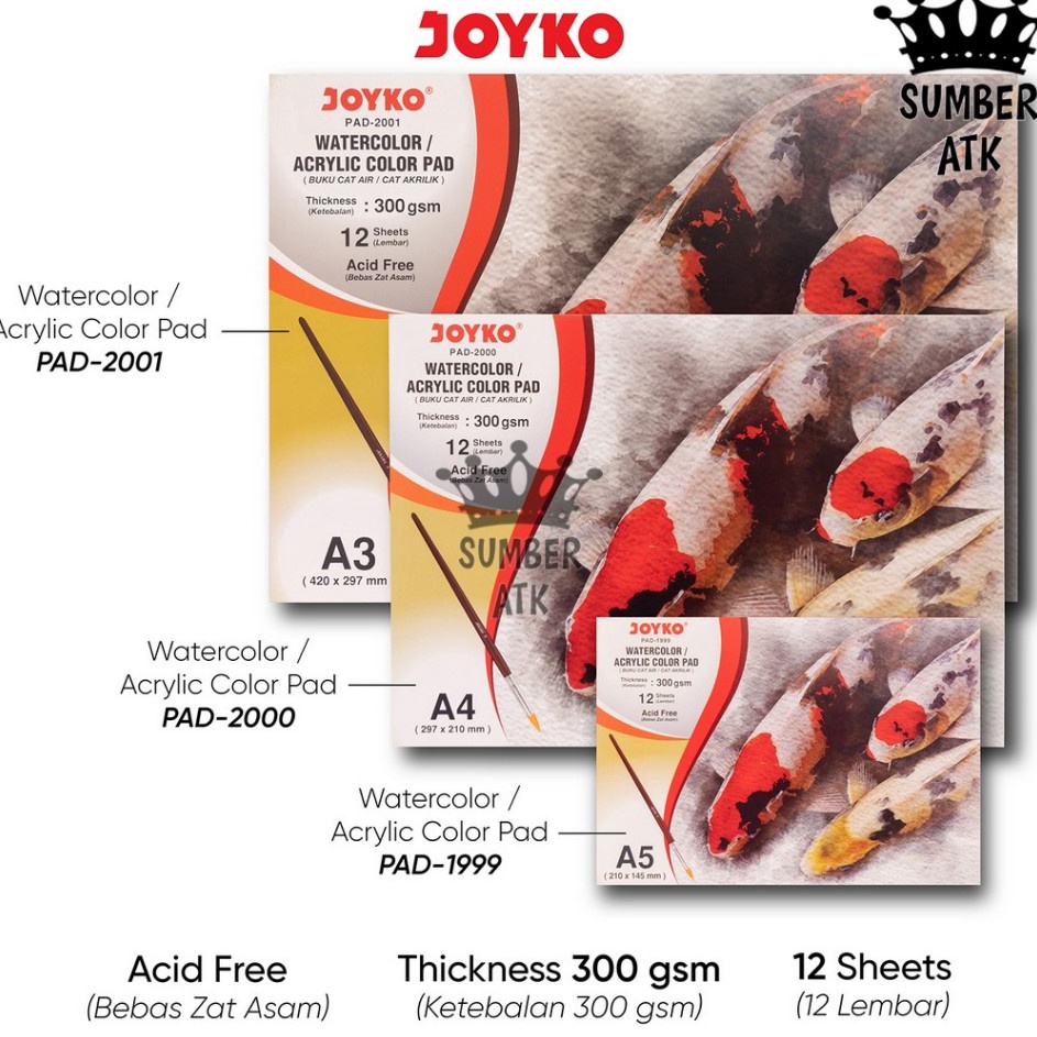 

LARIS ABIEZZ Watercolor Pad Buku Gambar Cat Air Akrilik 3 gsm 12 Sheets PAD1999 PAD2 PAD21 A5 A4 A3