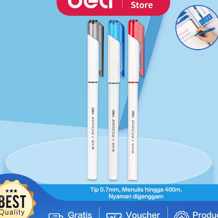 

TAKTERKALAHKAN Deli Ballpoint Pen Bolpoin Pulpen 7mm Tinta Hitam Biru Merah Isi 12 pcs Penulisan Halus EQ23