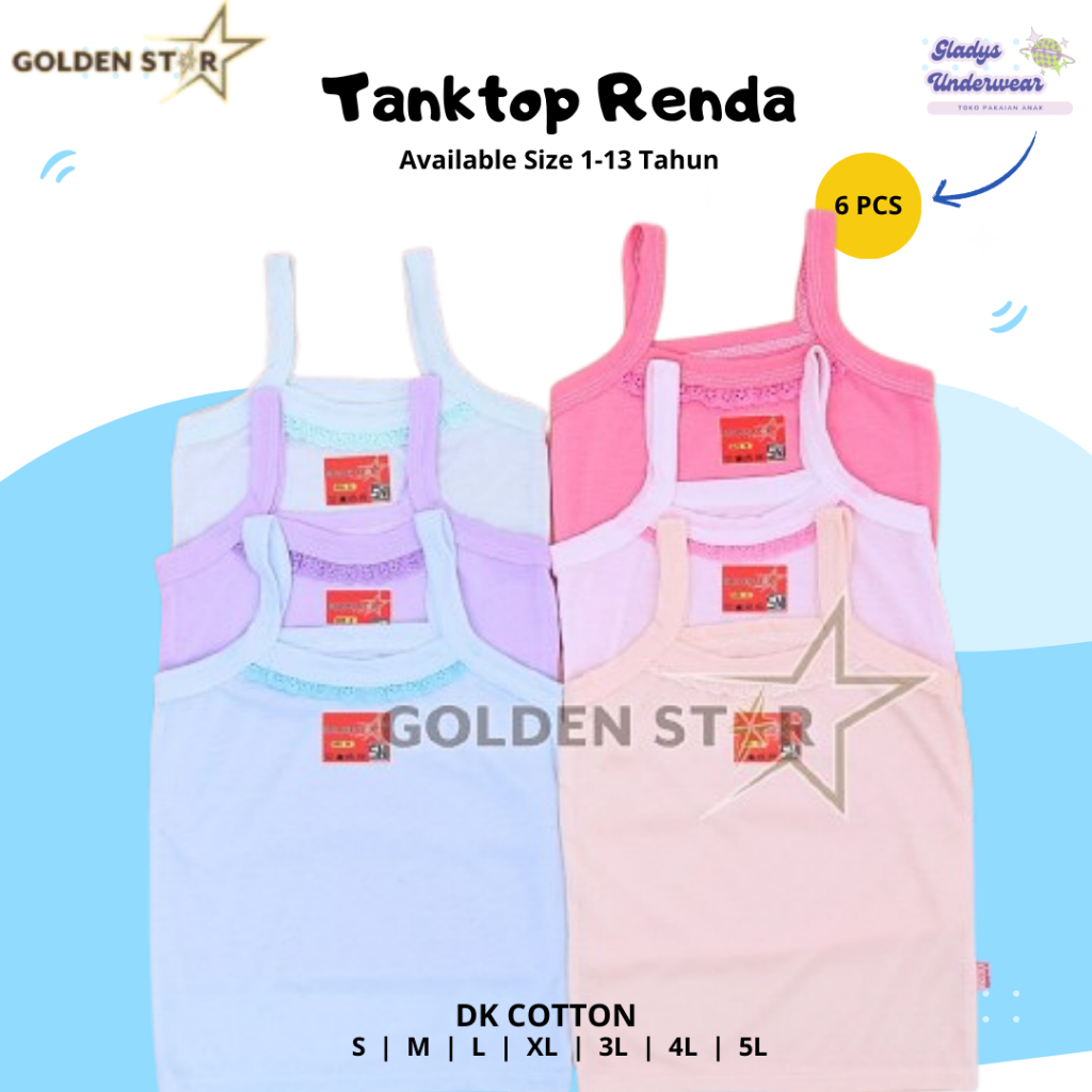 6 PCS Singlet Anak Perempuan Renda  | Singlet Anak cewe Warna dan Putih | Kaos Dalam Anak Perempuan 