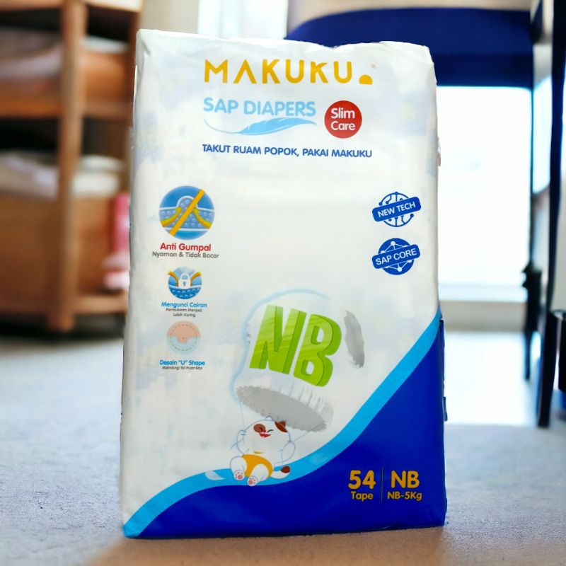 MAKUKU SAP DIAPERS SLIM CARE TIPE TAPE/PEREKAT_SIZE NB ( NEW BORN )|PAMPERS POPOK BAYI BARU LAHIR|PO