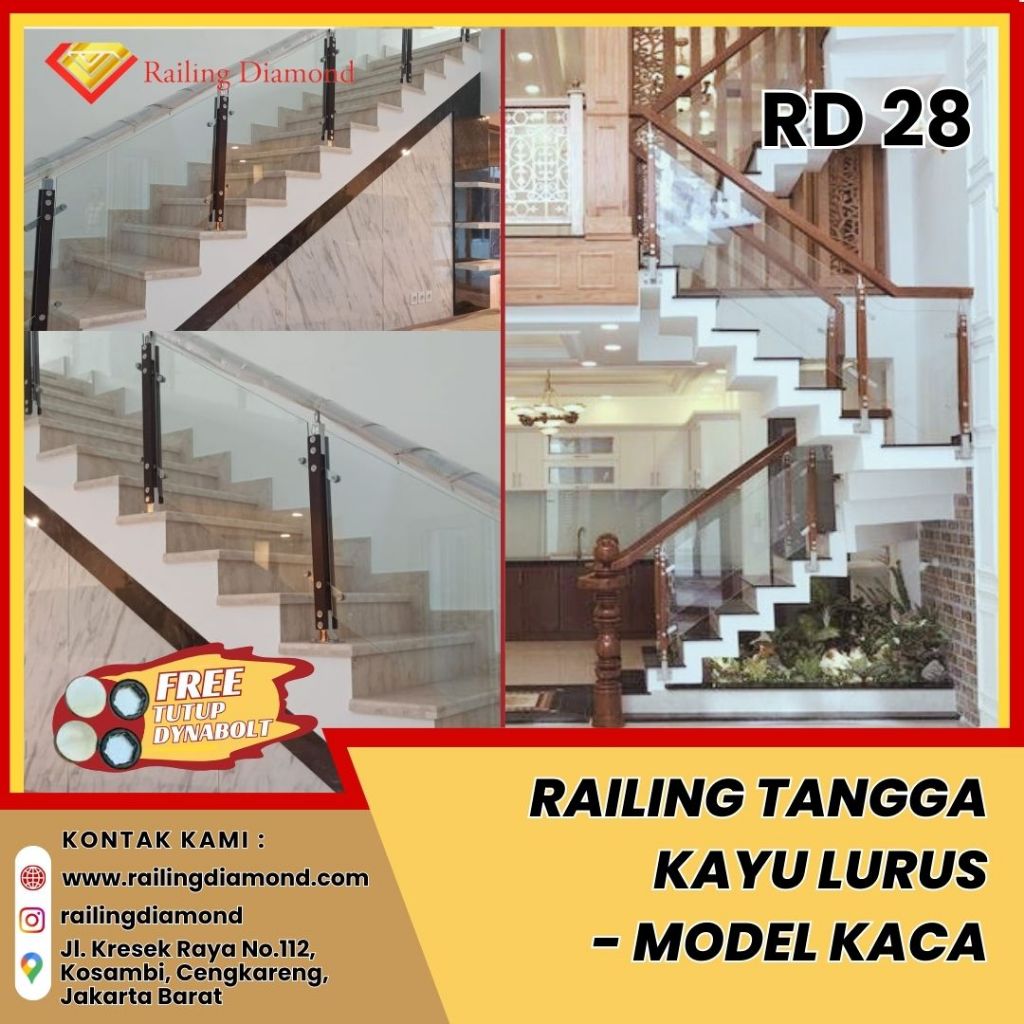 Tiang Railing Tangga Stainless + Kayu RD 28