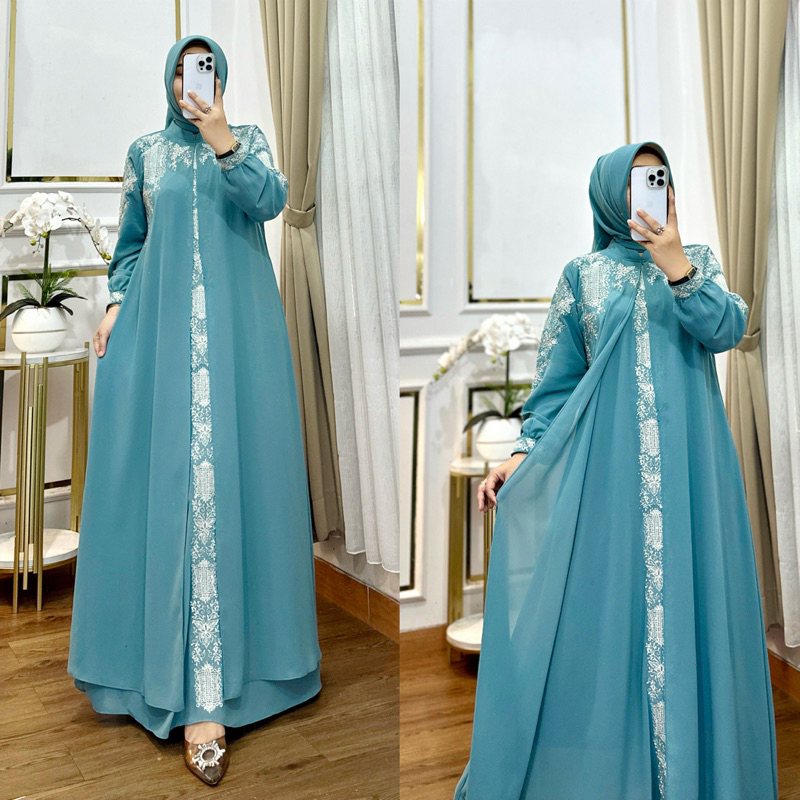 Gamis Salsa Ceruty Babydoll Dress Muslim Wanita Set Hijab Abaya Premium - Zayba Boutique