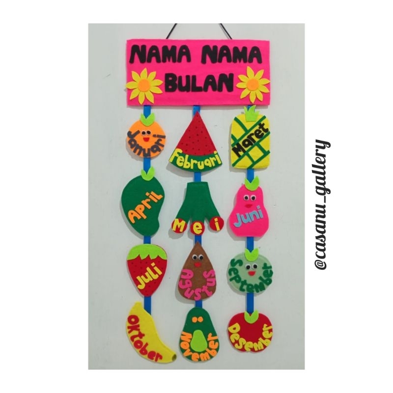Nama-nama bulan dari kain flanel/hiasan nama-nama bulan/hiasan dinding nama bulan/hiasan kain flanel