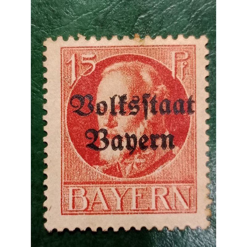 

Prangko Jerman Bavaria 15 Pfennig Overprinted Volksstaat bayern Tahun 1919-1920 UN USED