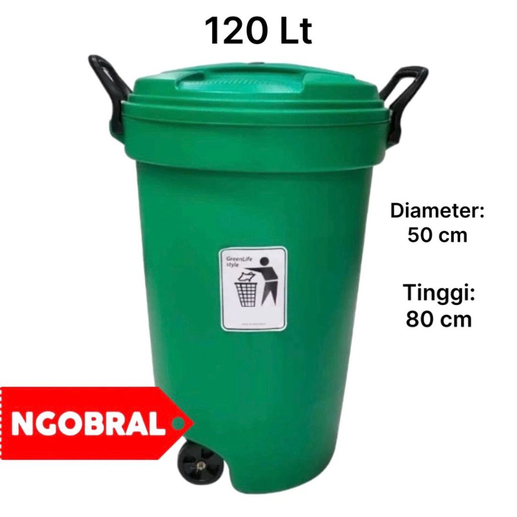 Tong Bak Sampah Jumbo 120 Liter + Tutup Gagang Roda/Bak Sampah Besar 120 L/Tong Sampah Jumbo  120 L