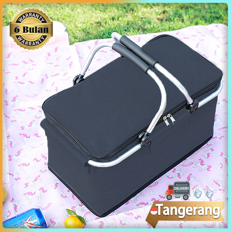 30L Tas Piknik Tempat Makanan Keranjang Piknik Lipat Kapasitas Besar Portabel Alumunium Foil