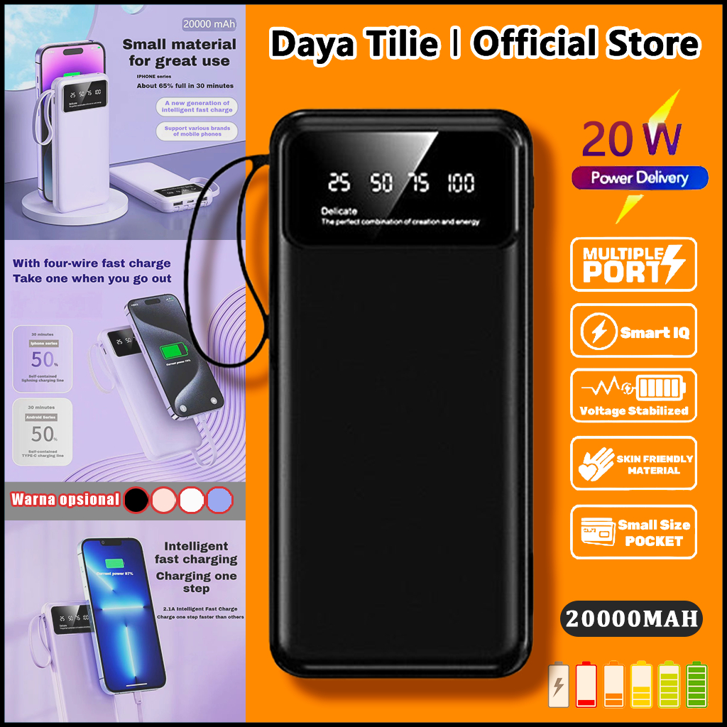 Daya Tilie Portable Powerbank Super Fast Charging 20000MAH /2.1A Intelligent Fast charge /Bulid In 4
