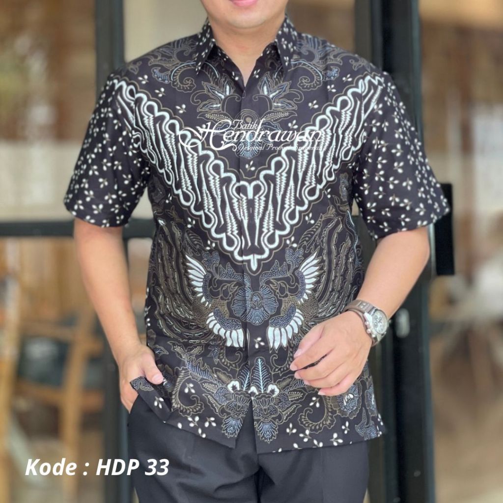 Batik Hendrawan Kemeja Batik Pria Solo Modern Lengan Pendek Lapis furing Bahan Katun Premium HDP 33