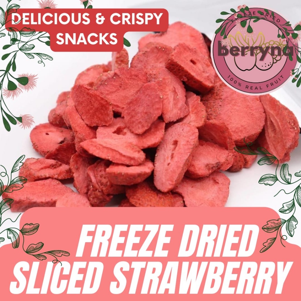 

Berryna Strawberry Buah Kering 30/35/50g Freezedried buah asli stroberi renyah garing cemilan