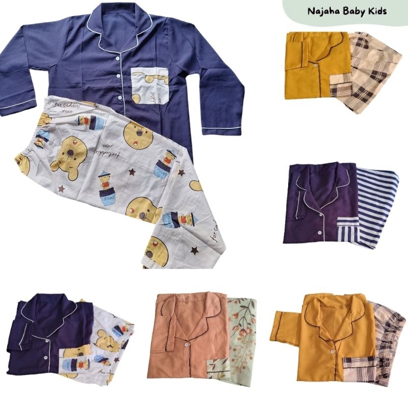 Stelan Baju Tidur Piyama Dewasa Lengan Panjang All Size Motif Ibu Menyusui Kancing Depan