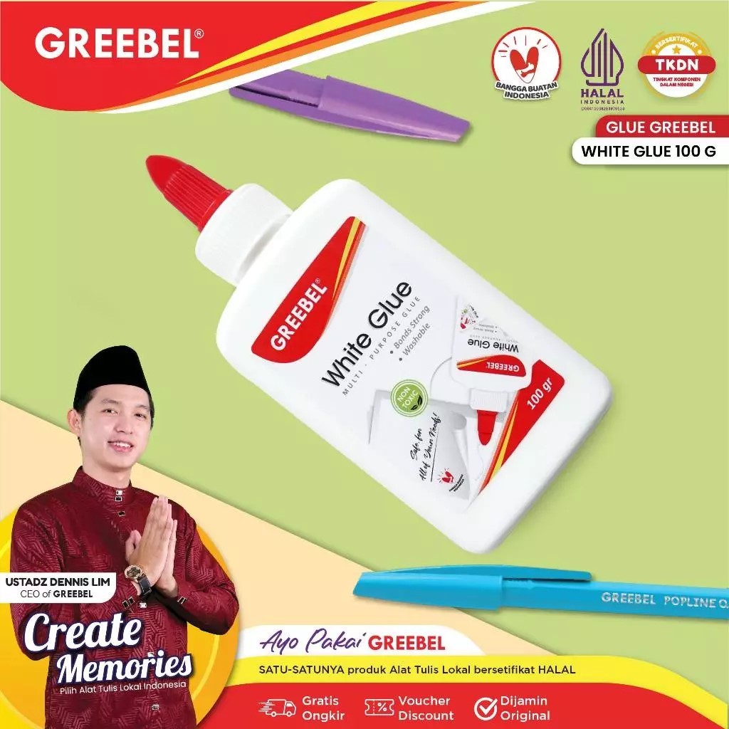 

GREEBEL Lem Kertas White Glue 100 Gram (100G/PCS) / Lem Kertas / Lem Putih / Lem Cair