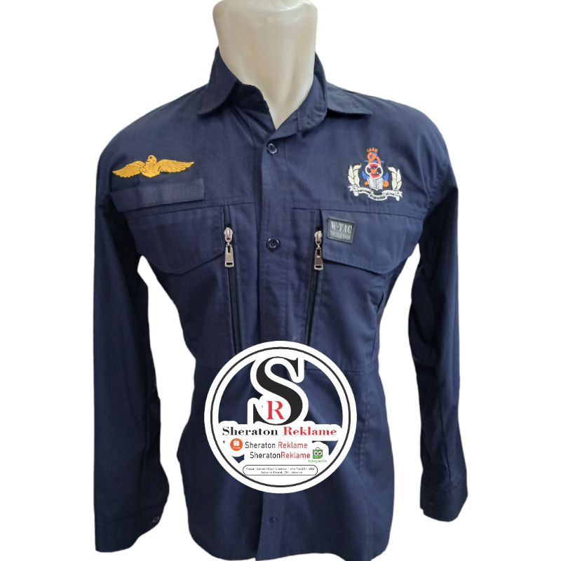 kemeja W tac Bordir custom seragam w Tac bordir custom baju w tac navy lengan panjang