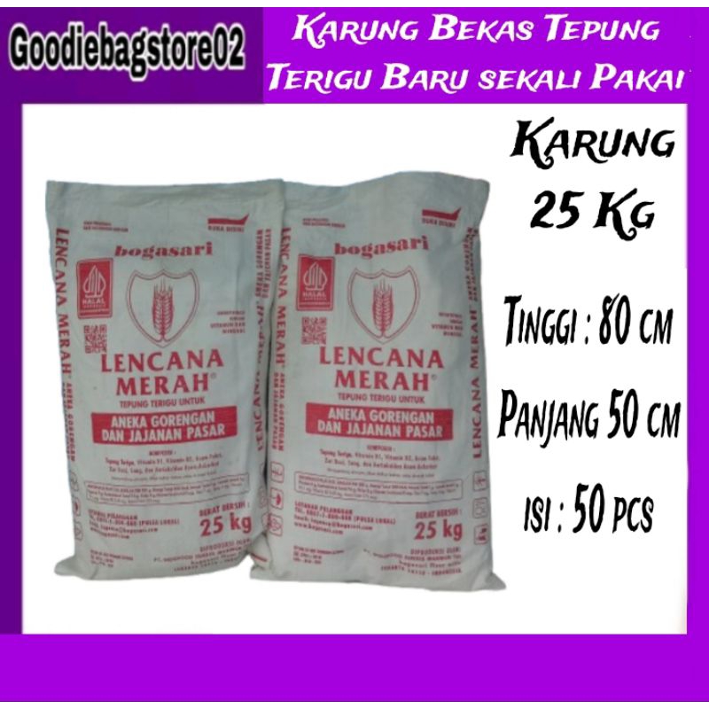 

(50pcs) Karung Bekas Tepung Terigu Lanca Merah Sari gandum 25 kg