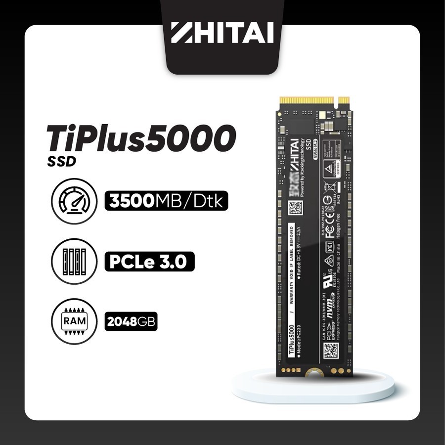 SSD M2 NVME ZHITAI TIPlus5000 / ZHITAI SSD TIPlus5000 NVMe 2280 PCIe Gen 3 Garansi 5 Tahun