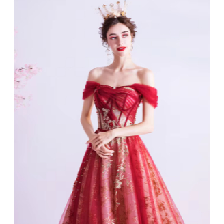 GAUN PESTA  GOLD MERAH GAUN PERNIKAHAN WEDDING DRESS GOLD / PURPLE/GOLD