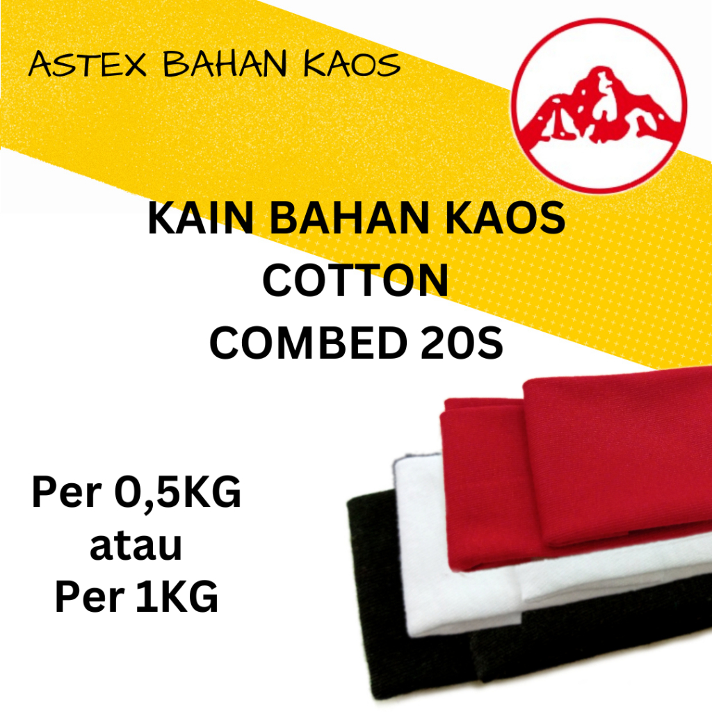 Kain Cotton Combed Premium 20s Per KG Warna Putih, Hitam, Merah |Bahan Kain Kaos Katun