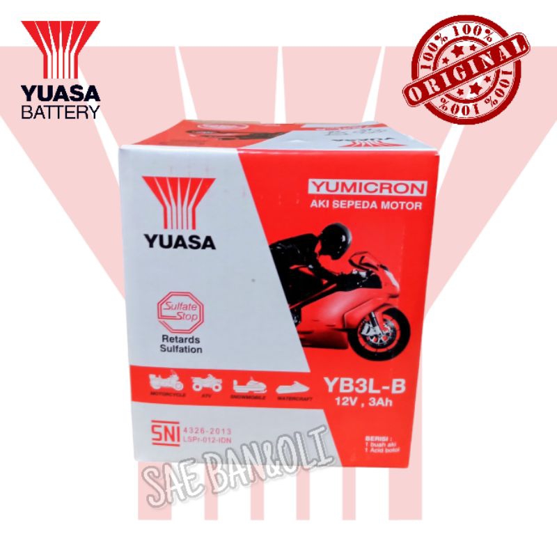 Aki Yuasa YB3L-B Basah 12 Volt 3Ah Aki Rx-King/ Satria 2T Original