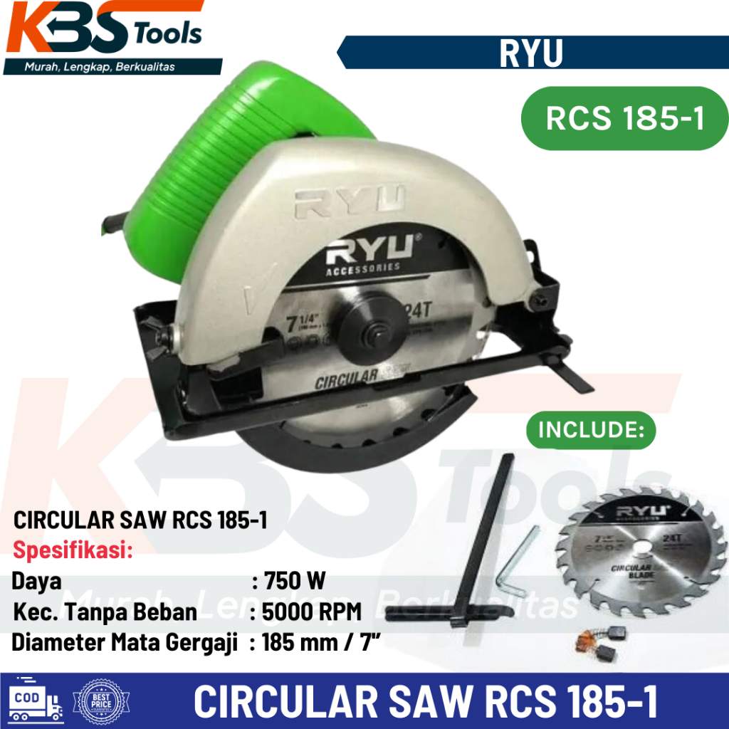 RYU Mesin Potong Gergaji Kayu 7 inch Circular Saw RCS 185-1 RYU 7" Pemotong Tripleks 750 Watt