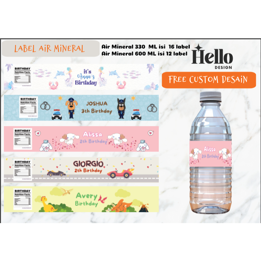 

(FREE CUSTOM) LABEL AQUA 330 ml & 600 ml Ulang Tahun Anak / Label Air Mineral
