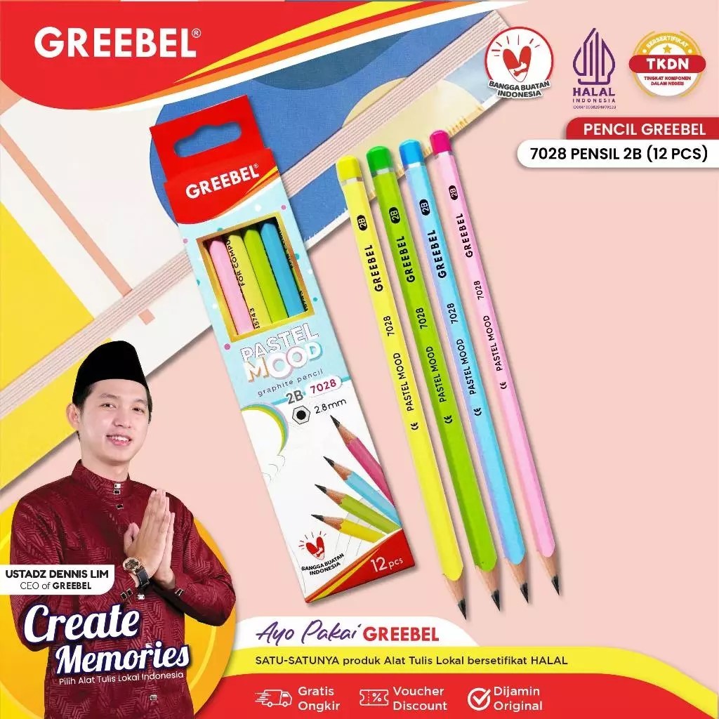 

GREEBEL Pensil Kayu 2B (7028) Pastel Mood / Pensil Tulis / Grafit / Graphite / Pensil Ujian Sekolah / Pensil Gambar