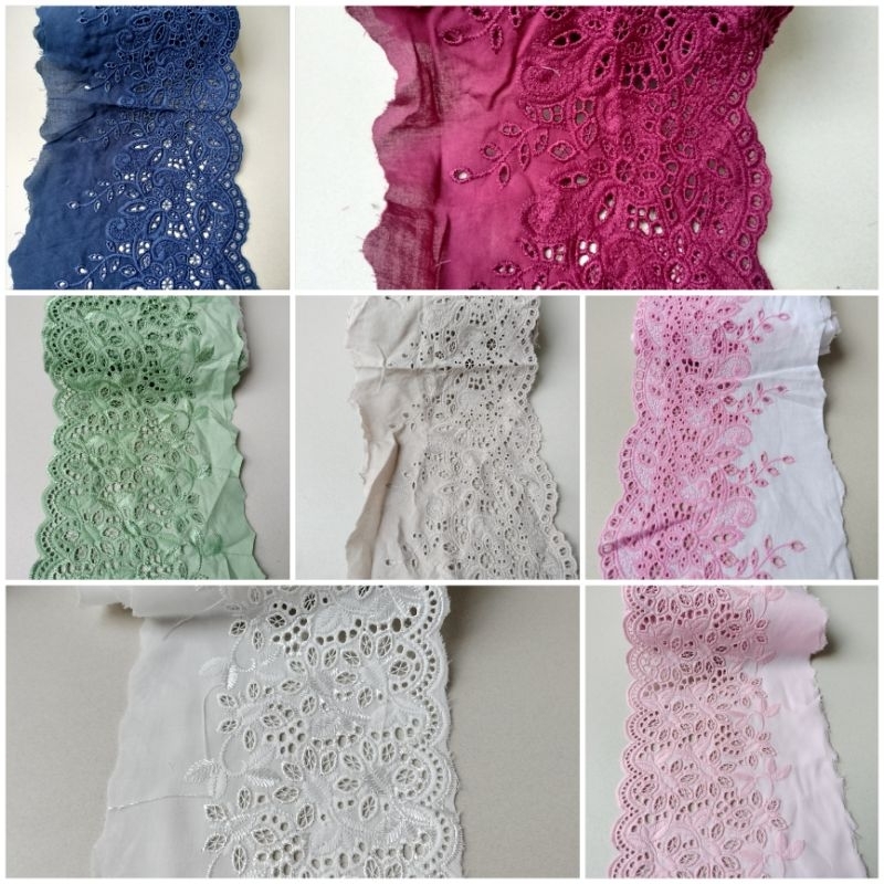 renda katun jepang / renda katun bordir lebar 15cm varian warna