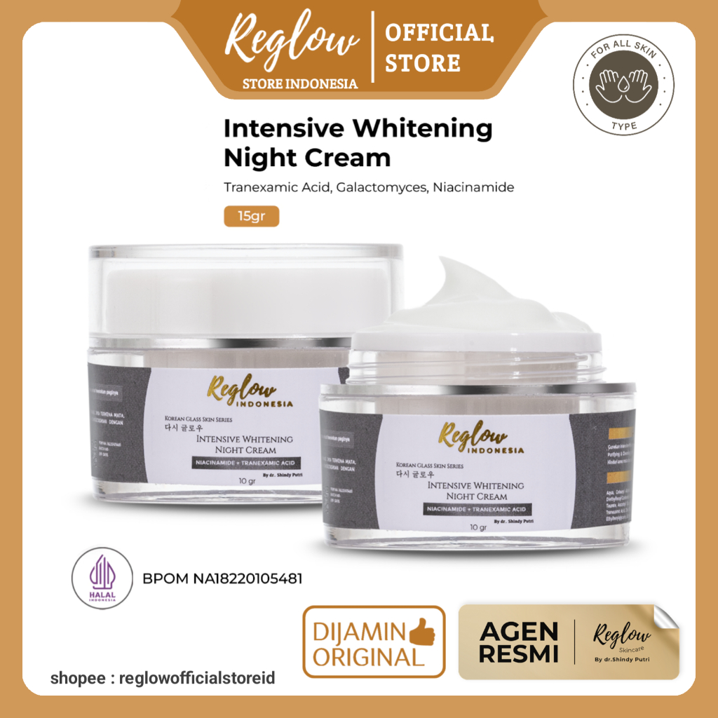 REGLOW DR SHINDY Intensive Whitening Night Cream Penghilang Flek Hitam Skincare Pemutih Muka Glowing