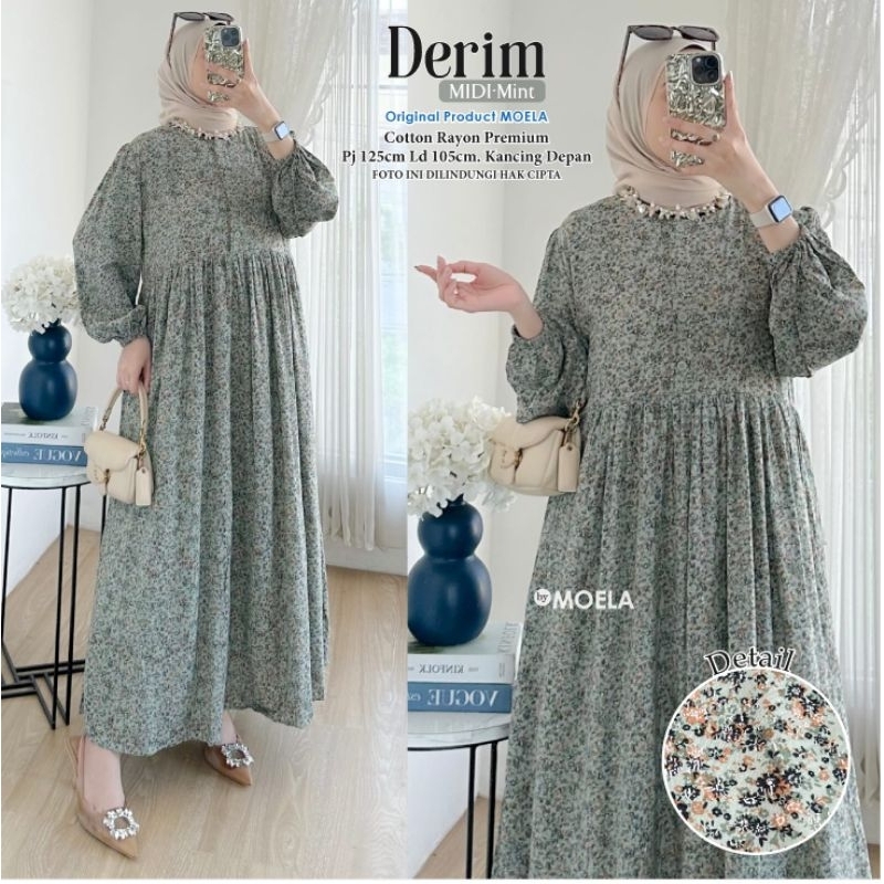 Derim Midi. Midi Basic puffy motif bunga kecil. Bahan cotton rayon premium.