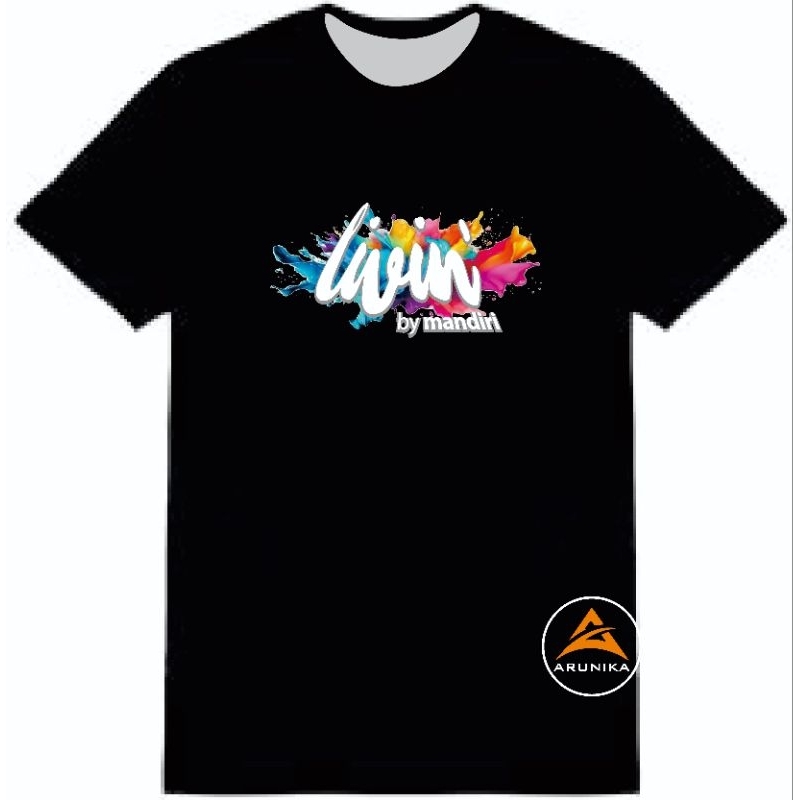 T-Shirt Kaos Distro LIVIN BY MANDIRI Bercak Full Colour, Catton Combat 30s