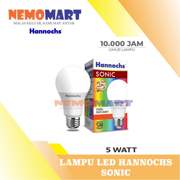 HANNOCHS LAMPU LED A-BULB BOHLAM SONIC COOL DAYLIGHT 5 WATT W HANNOCH BOLAM SONIK 5WATT 5W CAHAYA PU