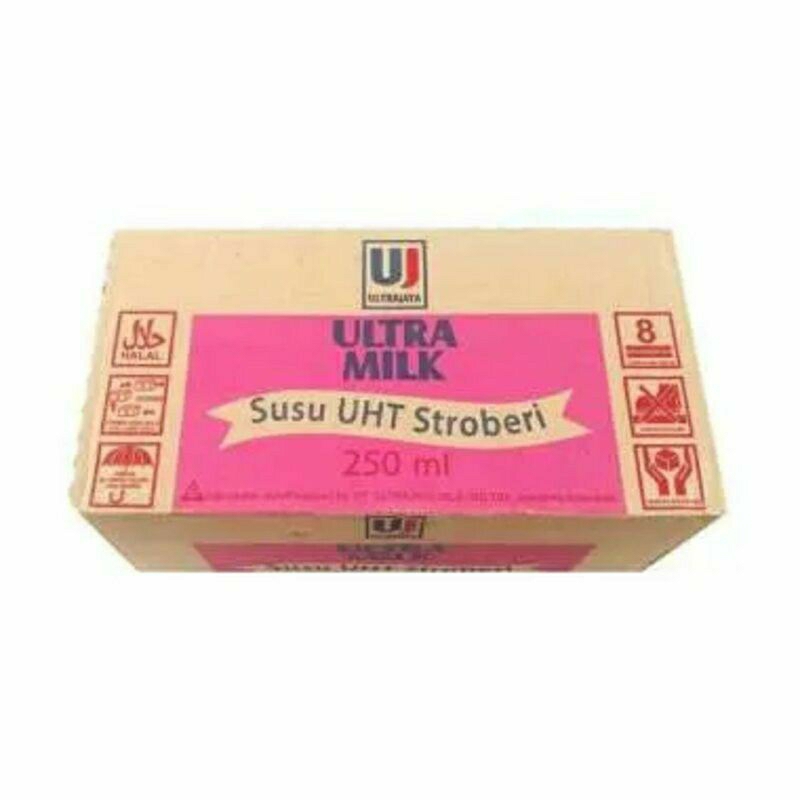 

Ultra susu rasa strawberi 1 karton isi 24 pc @ 250 ml