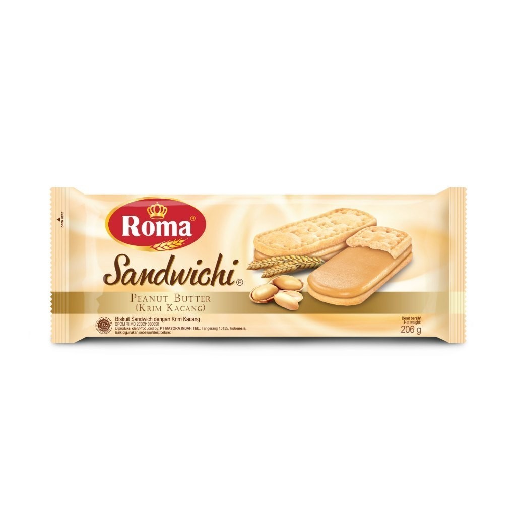 

Roma Sandwichi Biskuit Rasa Krim Kacang 206 gr