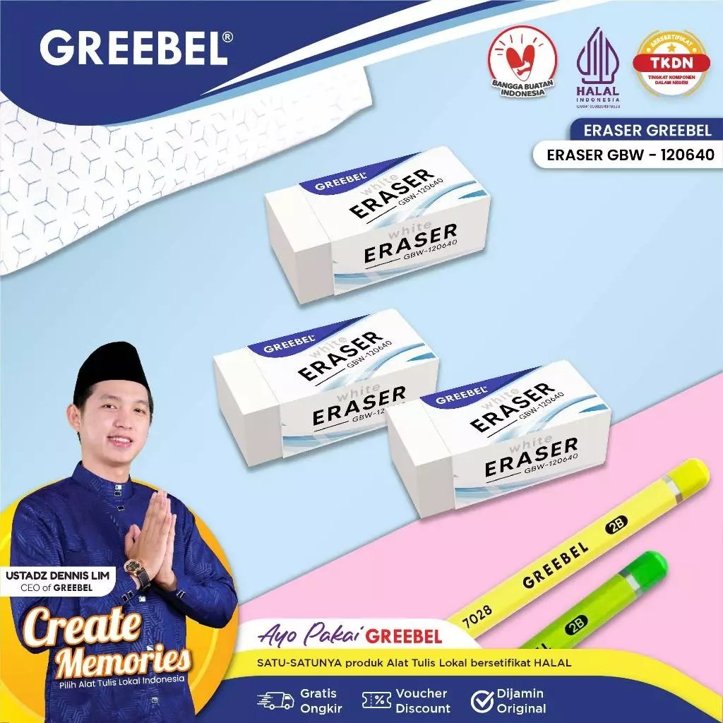 

GREEBEL Eraser Penghapus Pensil (HAPUSAN GBW-120640 1PCS) / Aman untuk Anak / Alat Tulis Sekolah