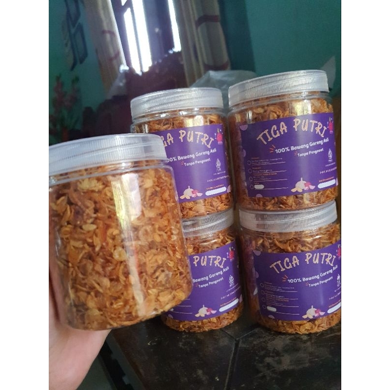 

Bawang Goreng Asli (TIGA PUTRI) dengan Bawang asli Brebes, Tanpa Tepung