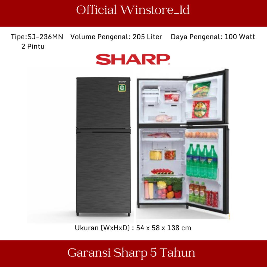 [ORIGINAL] SHARP KULKAS  2 PINTU SJ-236MN LOW WATT
