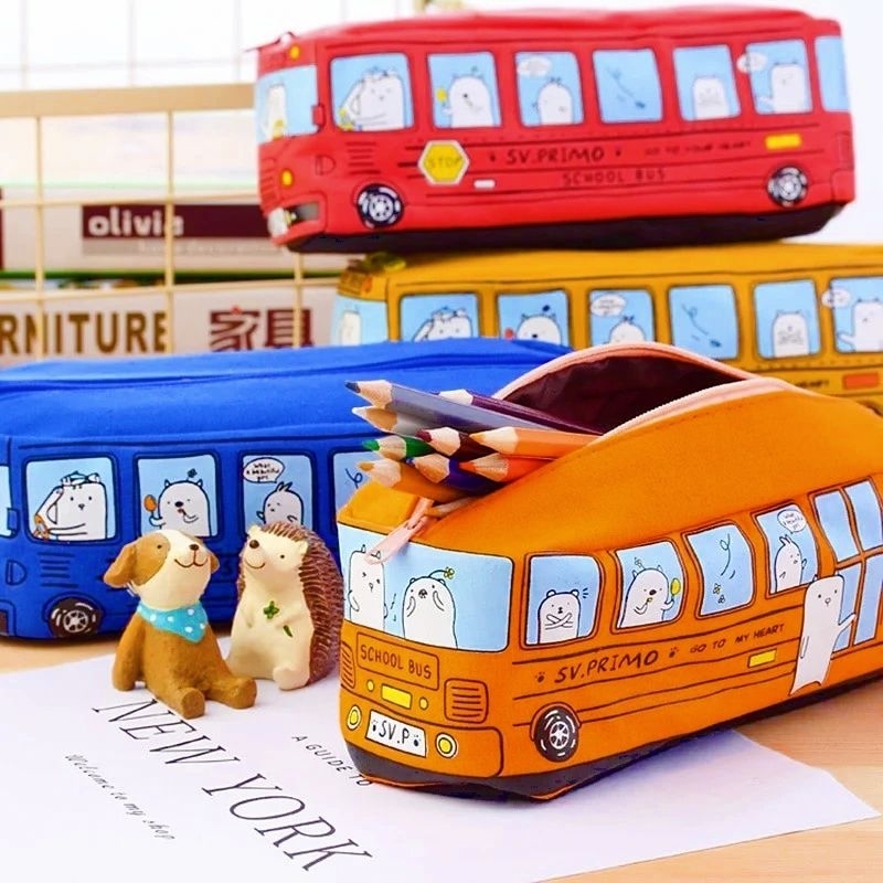 

(Ecer) Kotak Pensil / Tempat Pensil Bus Sleting Karakter Susun Ready