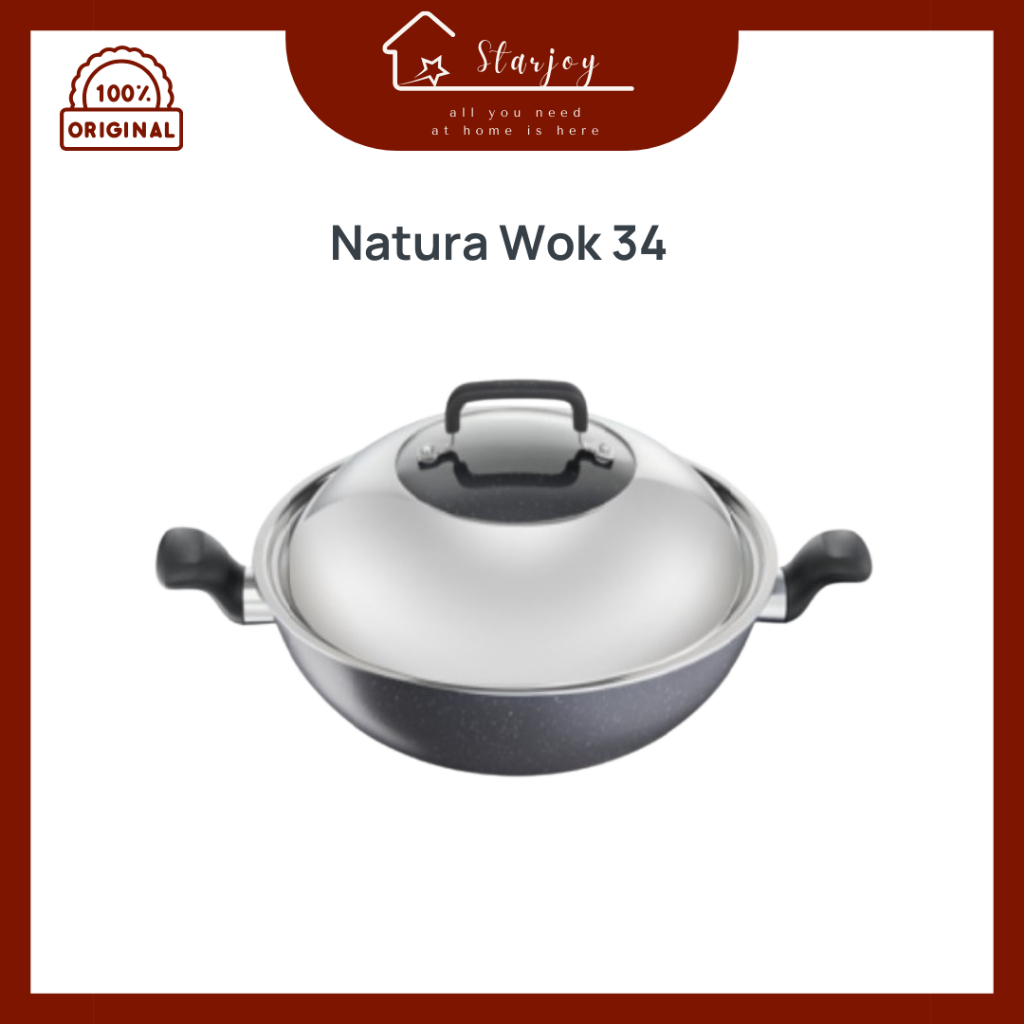 Tefal Natura Wok Pan 34cm Dengan Tutup | Tefal Panci Wajan Anti Lengket