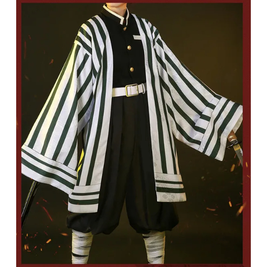 Men Demon Slayer Kimetsu No Yaiba Iguro Obanai Haori Kimono Cosplay Costume Wig White Props set Hall