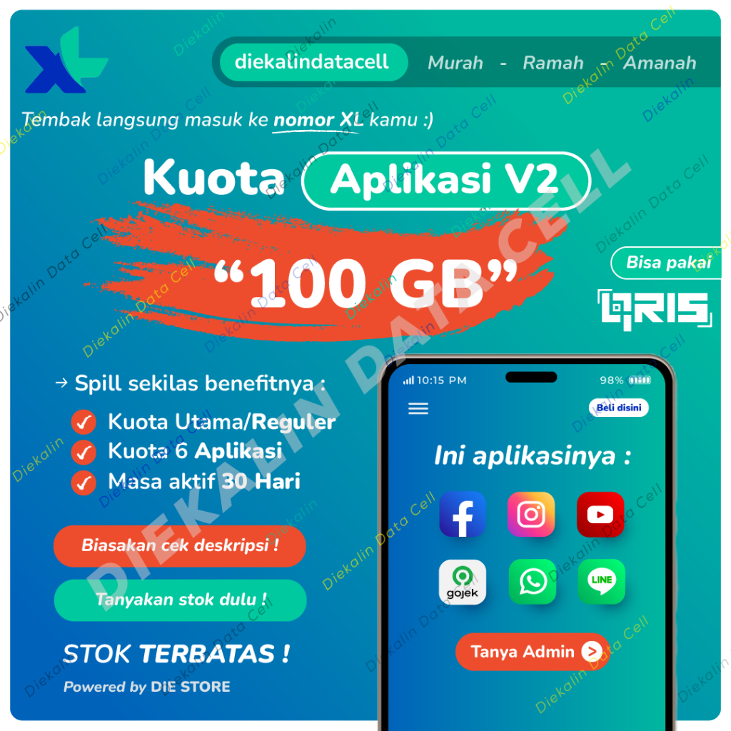 Paket Data XL Kuota Aplikasi 100 GB Promo Tembak/Inject XL Kuota Internet - Murah Ramah Amanah
