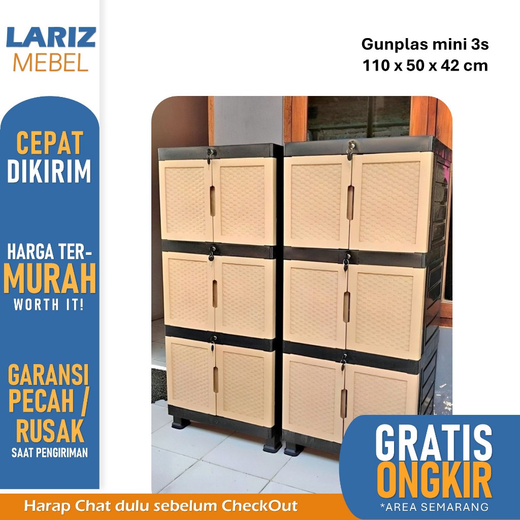 [Promo] Lemari plastik 3 susun minimalis kunci toko Lariz mebel Semarang murah lemari Gunplas