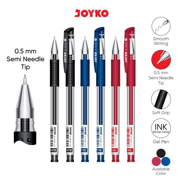 

JOYKO Gel Pen | Pulpen Pena Bolpoin Hitam Merah Biru Joyko JK-100 - 0.5 mm - Blessingmask ACC