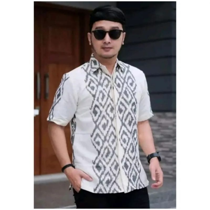 Baju tenun pria dewasa lengan pendek