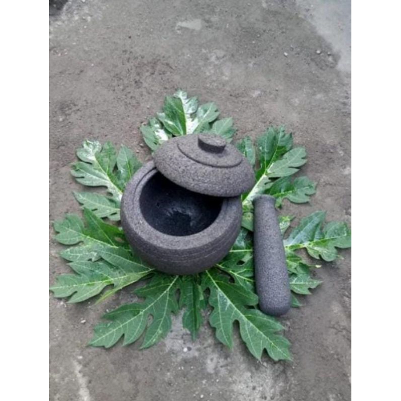 Lumpang Bulat 18cm asli batu Merapi