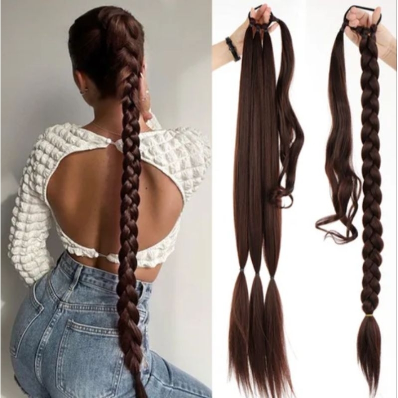 REALISTIC Rambut Sambung Kepang Panjang Rambut Kepang Rambut Kepang Ekor Kuda Rambut Sambung Hair Ex