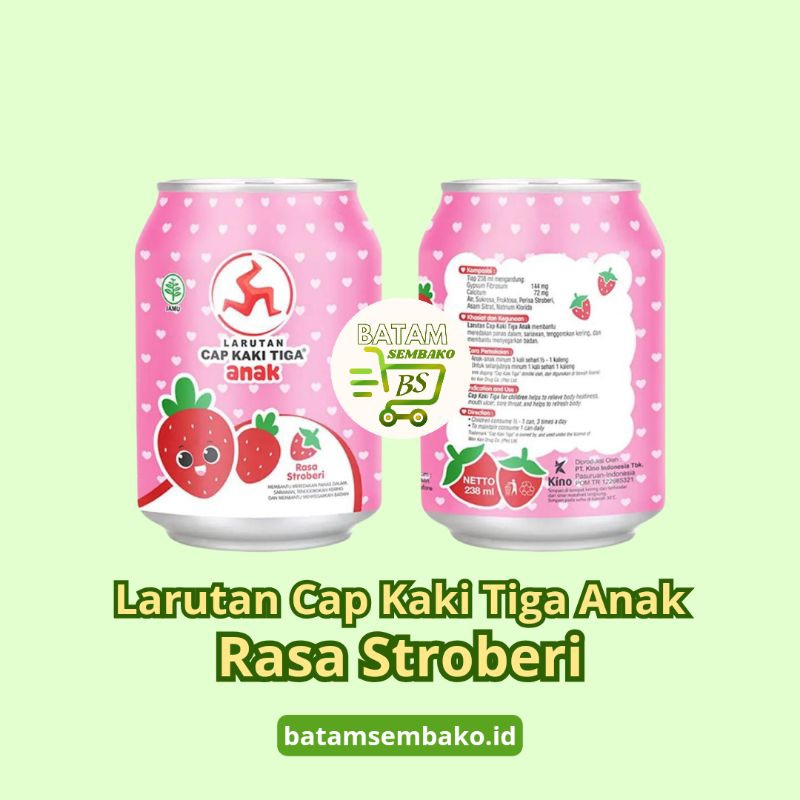 

Larutan Penyegar Cap Kaki Tiga Anak Rasa Stroberi 238 mL