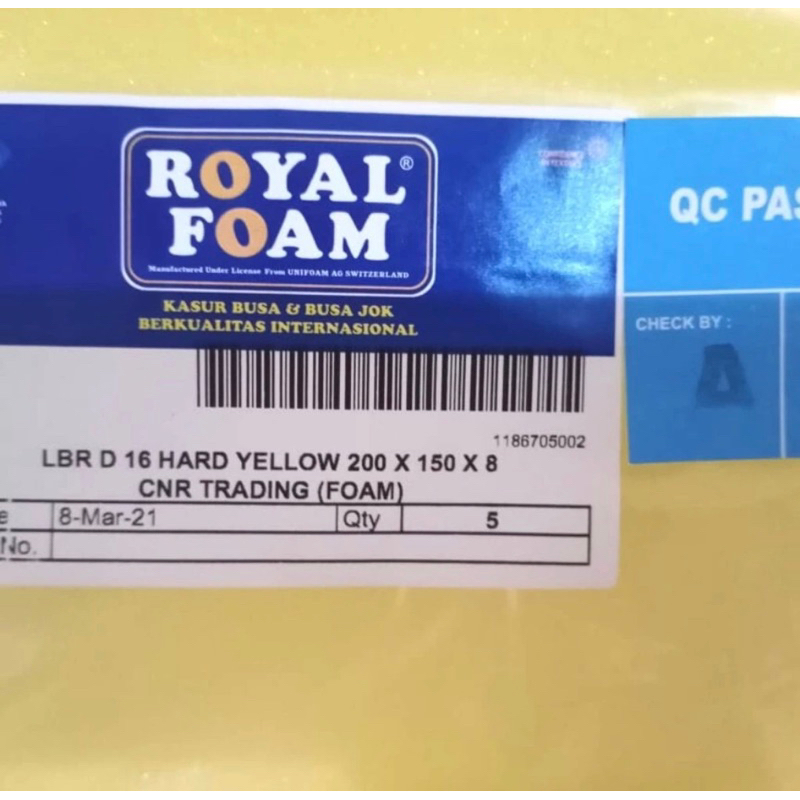 Busa surpet yellow Royal Foam d16 uk.150x200 tebal 1-3  ukuran 160x200x3cm ,untuk surpet ,sofa/atas 