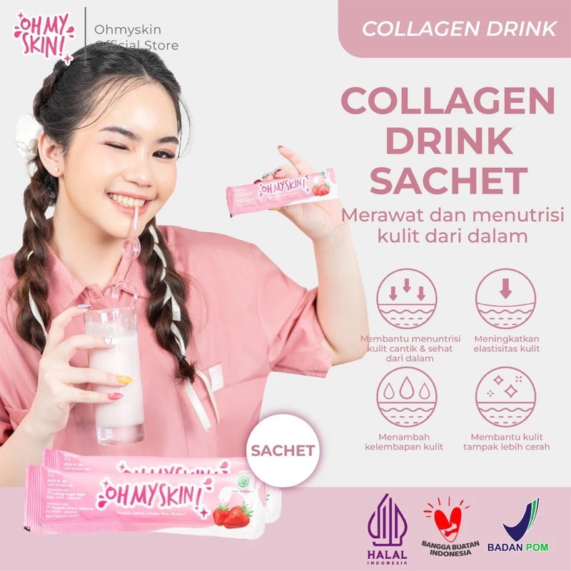 [ECER 1 SACHET] Oh My Skin Collagen Drink Ecer / Collagen Beauty Drink BPOM / Suplemen Pencerah Kuli