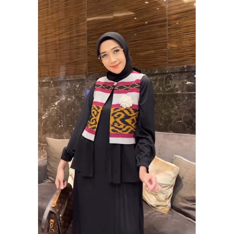 Outer tenun tanpa lengan atasan wanita baju tenun jepara ethnic Outer murah