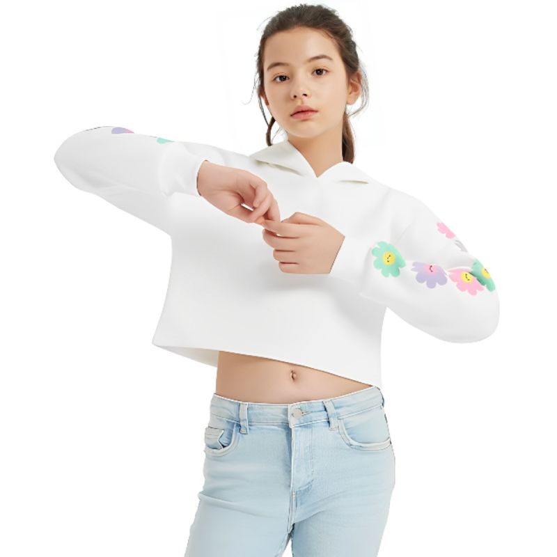 Mikaboga Baju Sweater Hoodie Crop Top Anak Perempuan Cewek Remaja Tanggung Model Korea Motof Bunga T