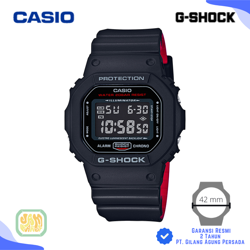 JAM TANGAN PRIA CASIO G-SHOCK DW-5600HR-1 ORIGINAL - GSHOCK DW 5600HR 1DR HITAM MERAH